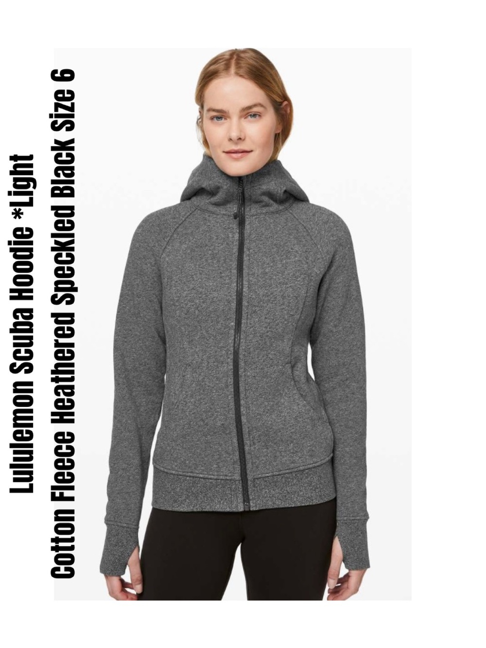 Lululemon Scuba Hoodie *Light Cotton Fleece Heathered Speckled Black Size 6